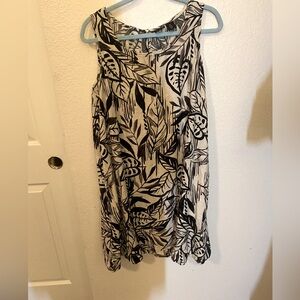 Tahari Knee Length Sleeveless Linen Dress Cream and Black